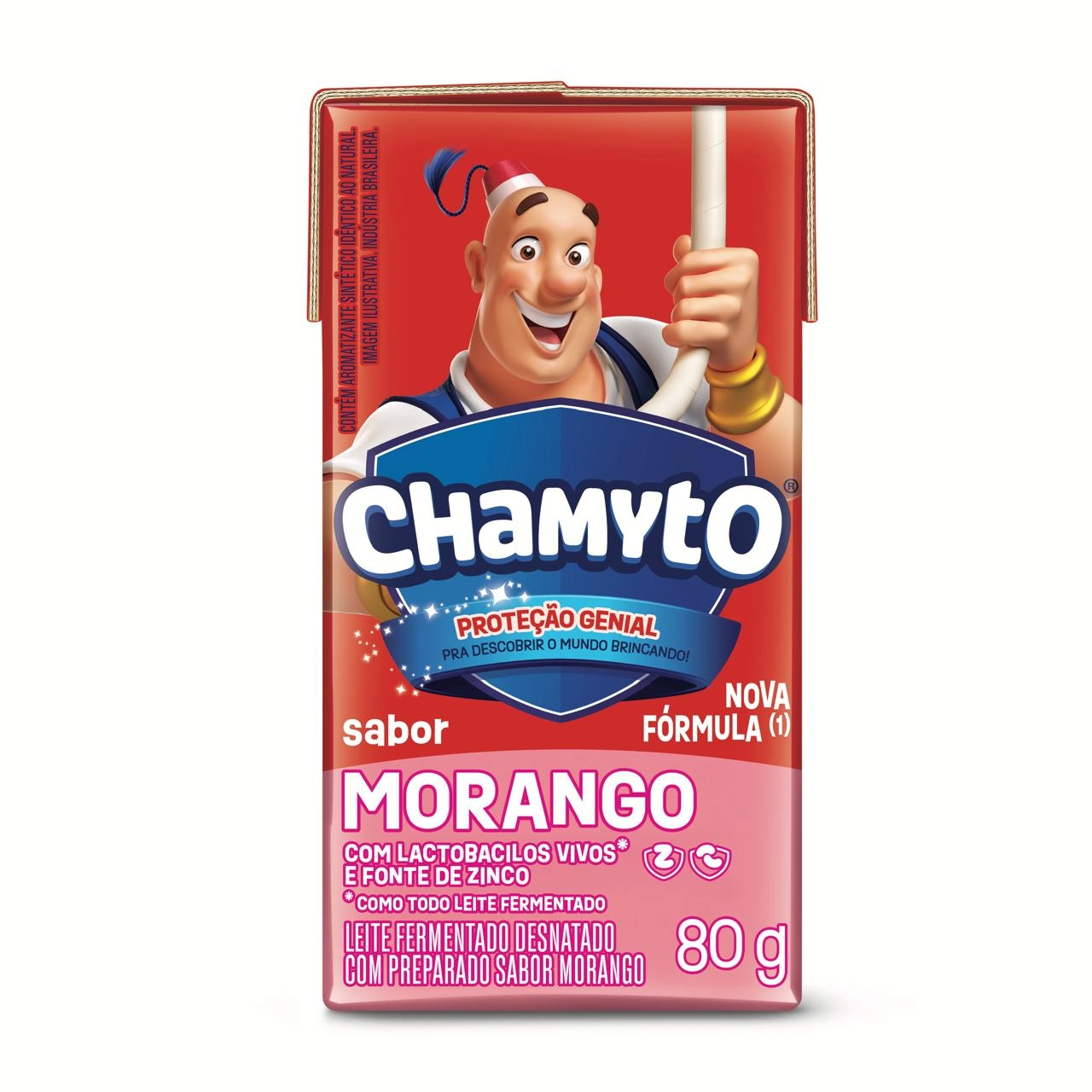 Pack Leite Fermentado Desnatado Morango Chamyto Caixa 6 Unidades 80g Cada