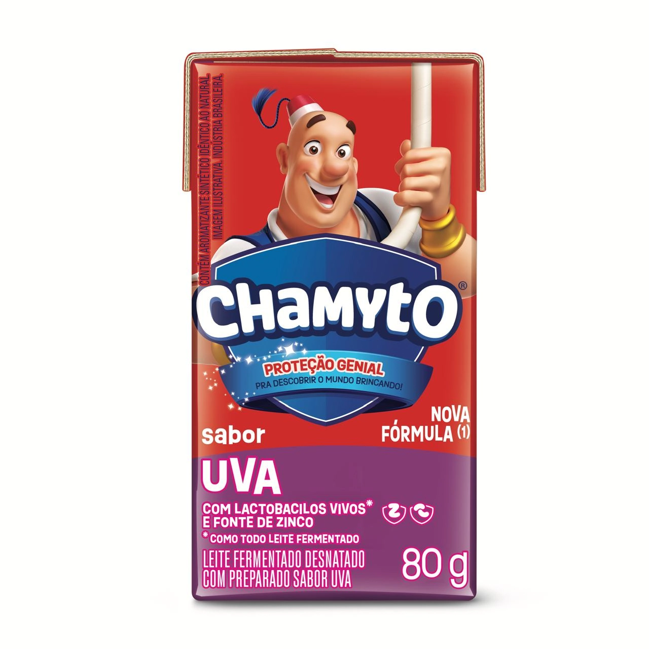 Pack Leite Fermentado Desnatado Uva Chamyto Caixa 6 Unidades 80g Cada