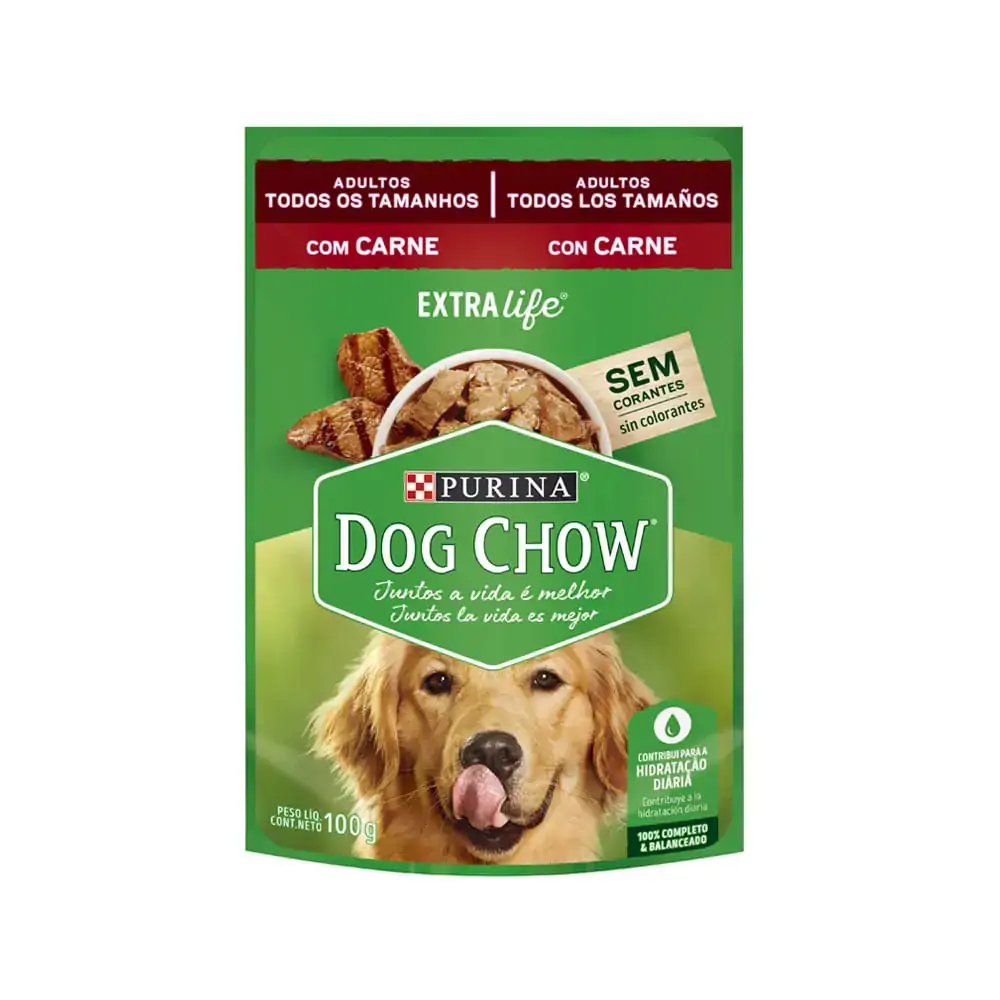 Alimento Para Cães Adultos Carne Purina Dog Chow Extra Life Sachê 100g