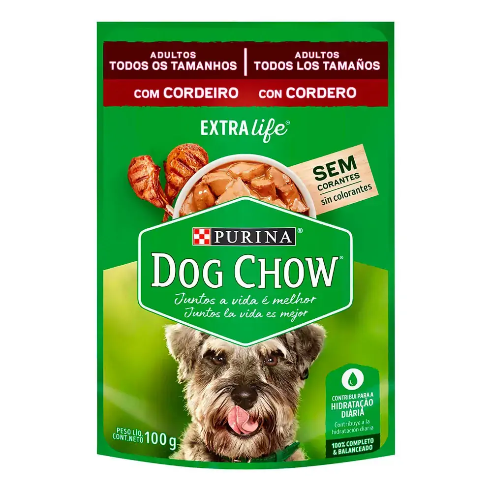 Alimento Para Cães Adultos Cordeiro Purina Dog Chow Extra Life Sachê 100g