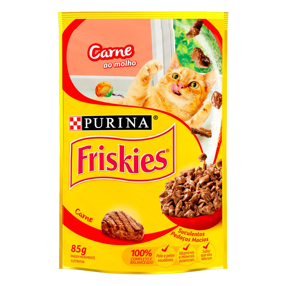Alimento Para Gatos Adultos Carne Ao Molho Purina Friskies Sachê 85g