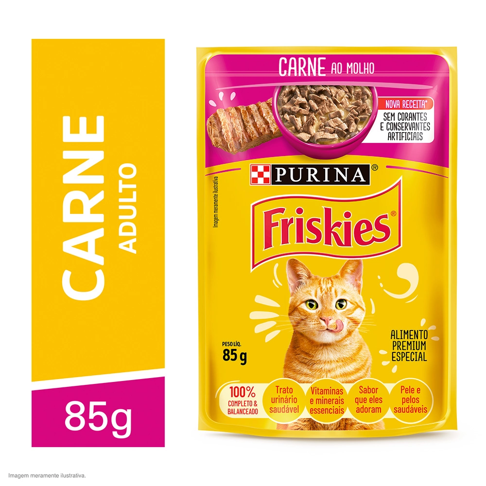 Alimento Para Gatos Adultos Mix De Carnes Ao Molho Purina Friskies Sachê 85g