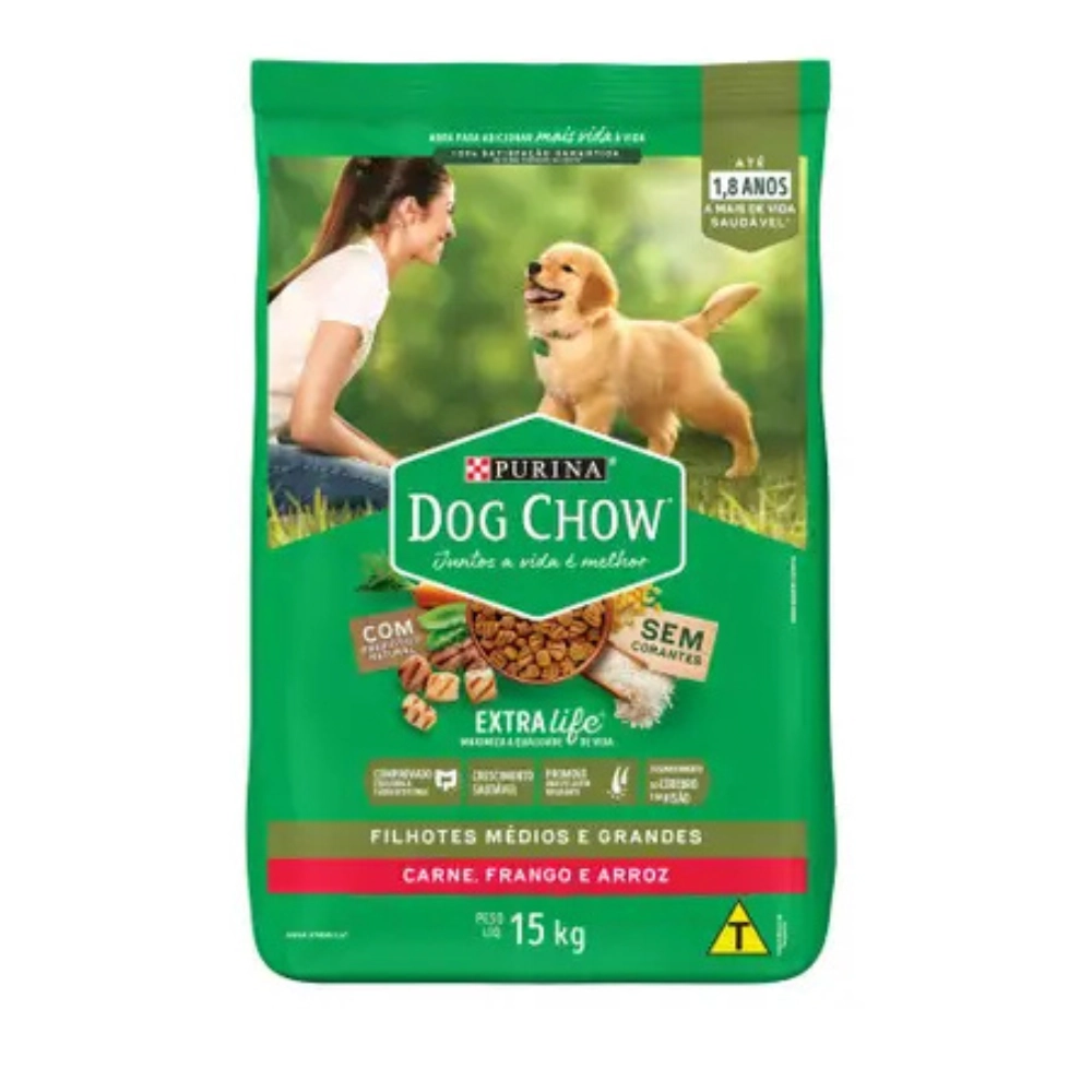 Alimento Para Cães Filhotes Raças Médias E Grandes Carne, Frango E Arroz Purina Dog Chow Extra Life