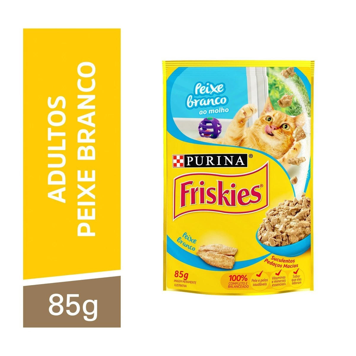 NESTLÉ® PURINA® FRISKIES® Ração Úmida para Gatos Adultos Peixe Branco ao molho 85g