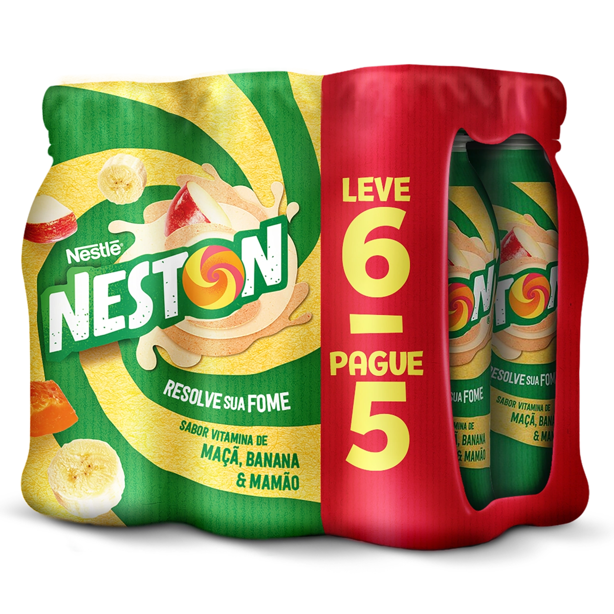Pack Bebida Láctea Uht Vitamina De Maçã, Banana Mamão Neston Frasco 1,68l Leve 6 Pague 5 Unidades