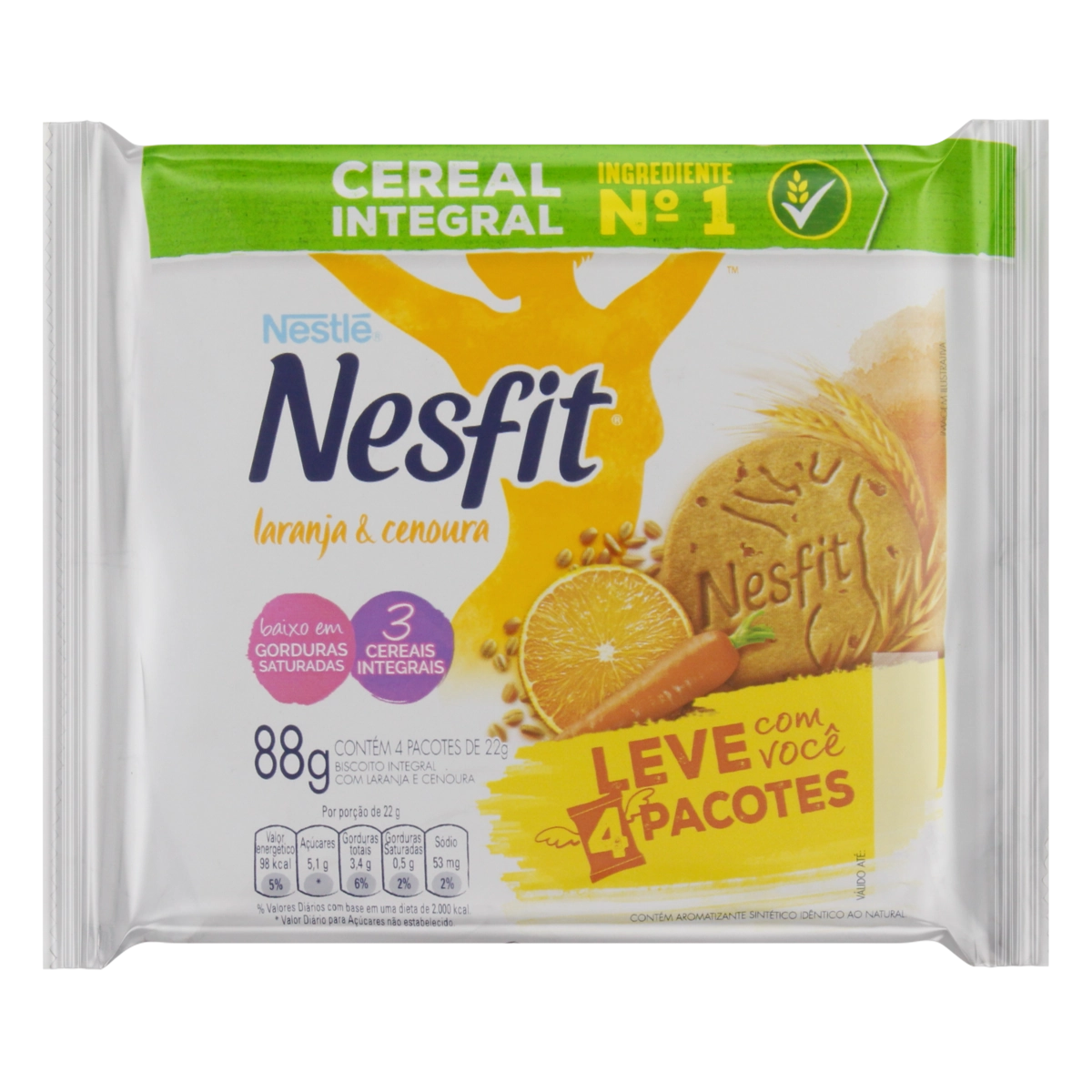 Biscoito Integral Laranja E Cenoura Nesfit Pacote 88g