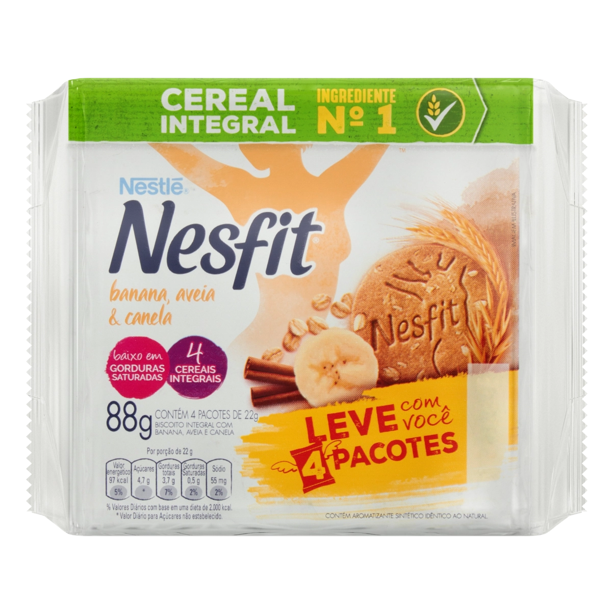 Biscoito Banana, Aveia E Canela Integral Nesfit Pacote 88g