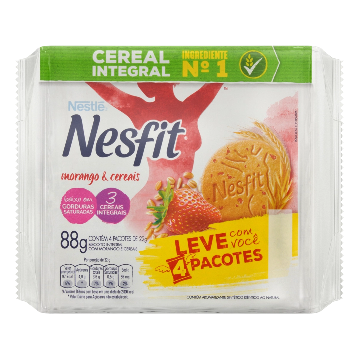 Biscoito Morango E Cereais Integral Nesfit Pacote 88g