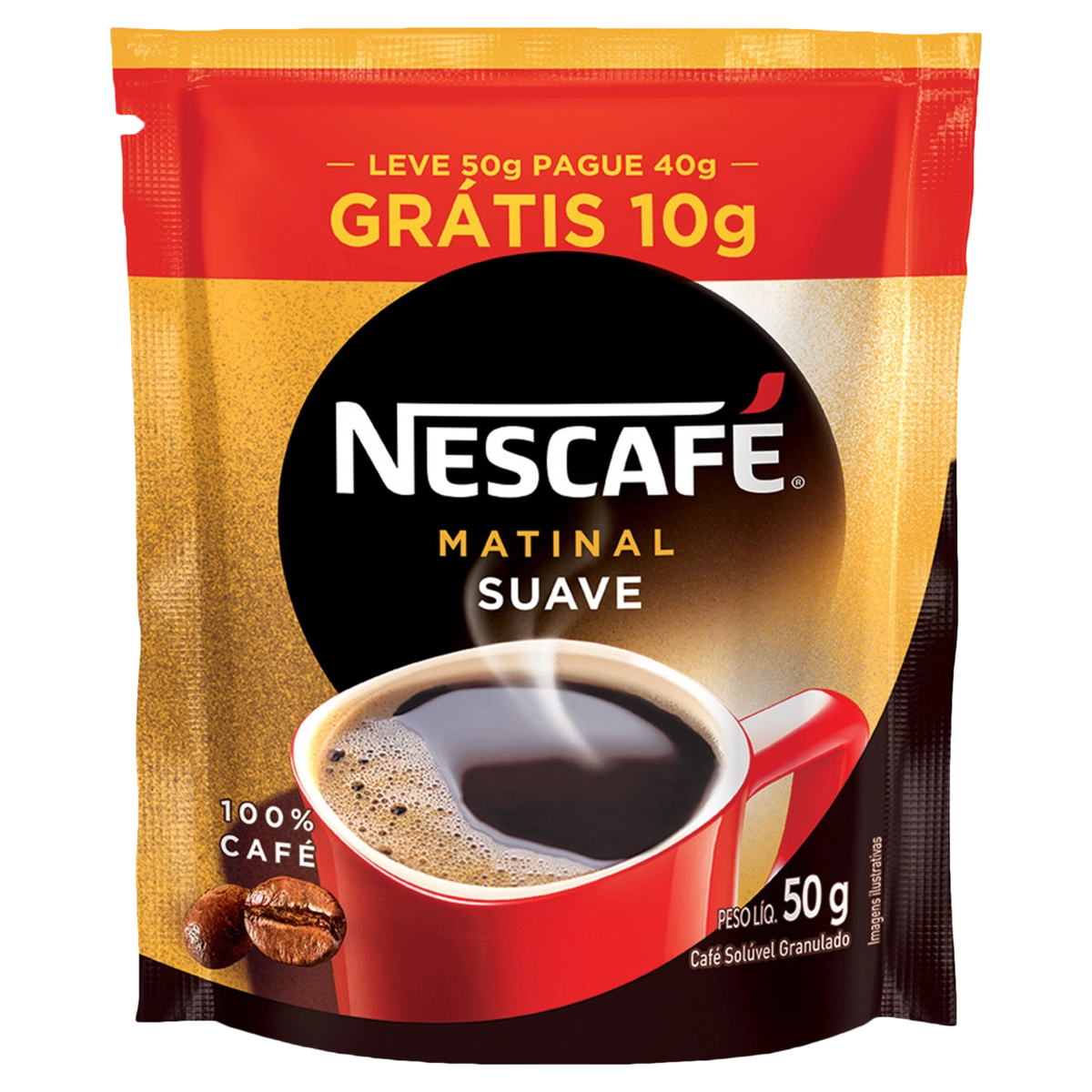 Café Solúvel Granulado Suave Nescafé Matinal Sachê Leve 50g Pague 40g