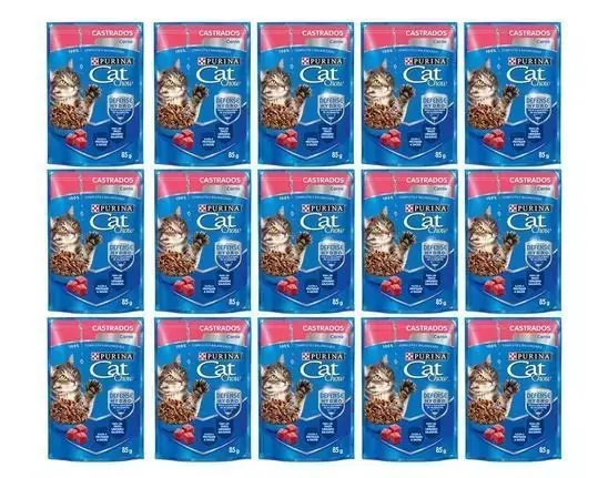 Caixa 15 Alimento Úmido Gatos Castrados sabor Carne ao Molho 85gr - Cat Chow
