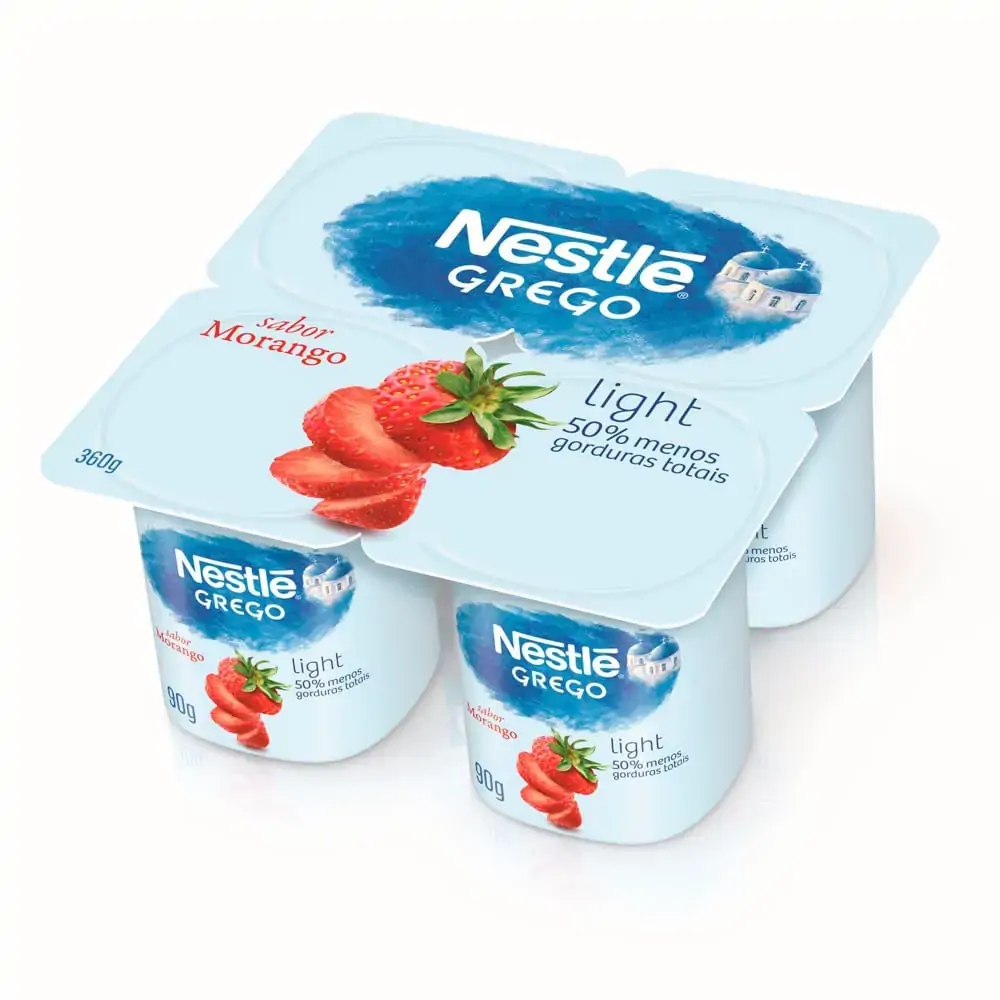 Iogurte Grego Morango Light Nestlé Bandeja 360g 4 Unidades