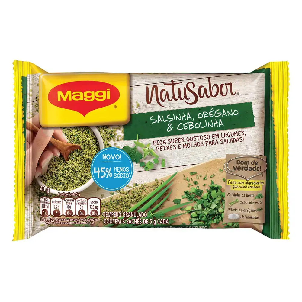 Tempero Granulado Salsinha, Orégano Cebolinha Maggi Natusabor Pacote 40g 8 Unidades