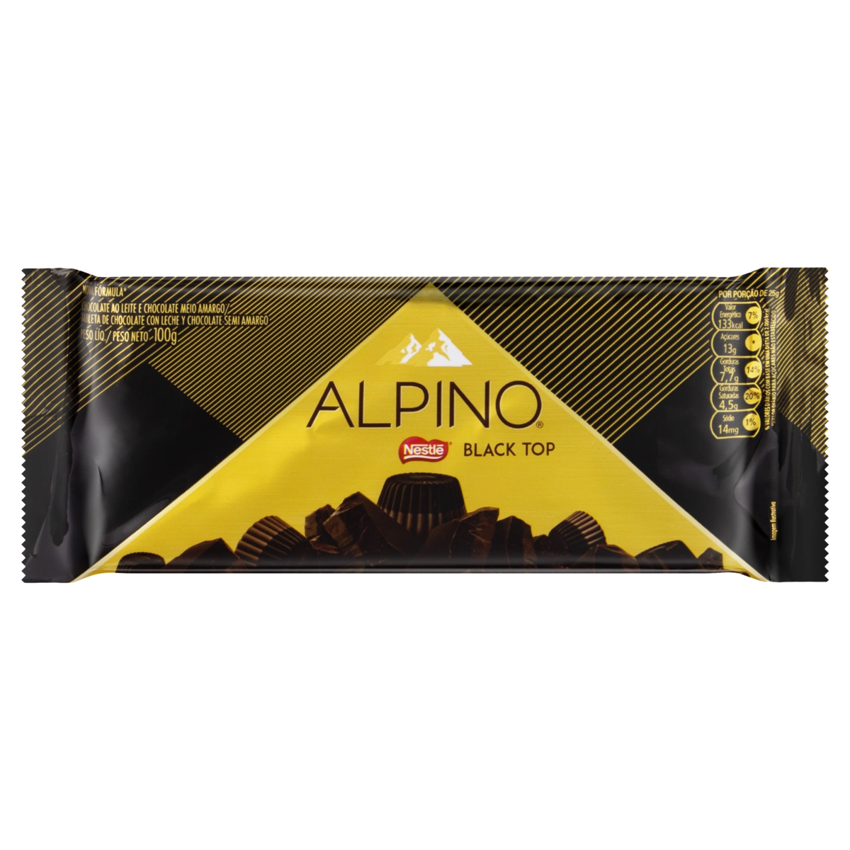 Chocolate Ao Leite E Meio Amargo Black Top Alpino Pacote 100g