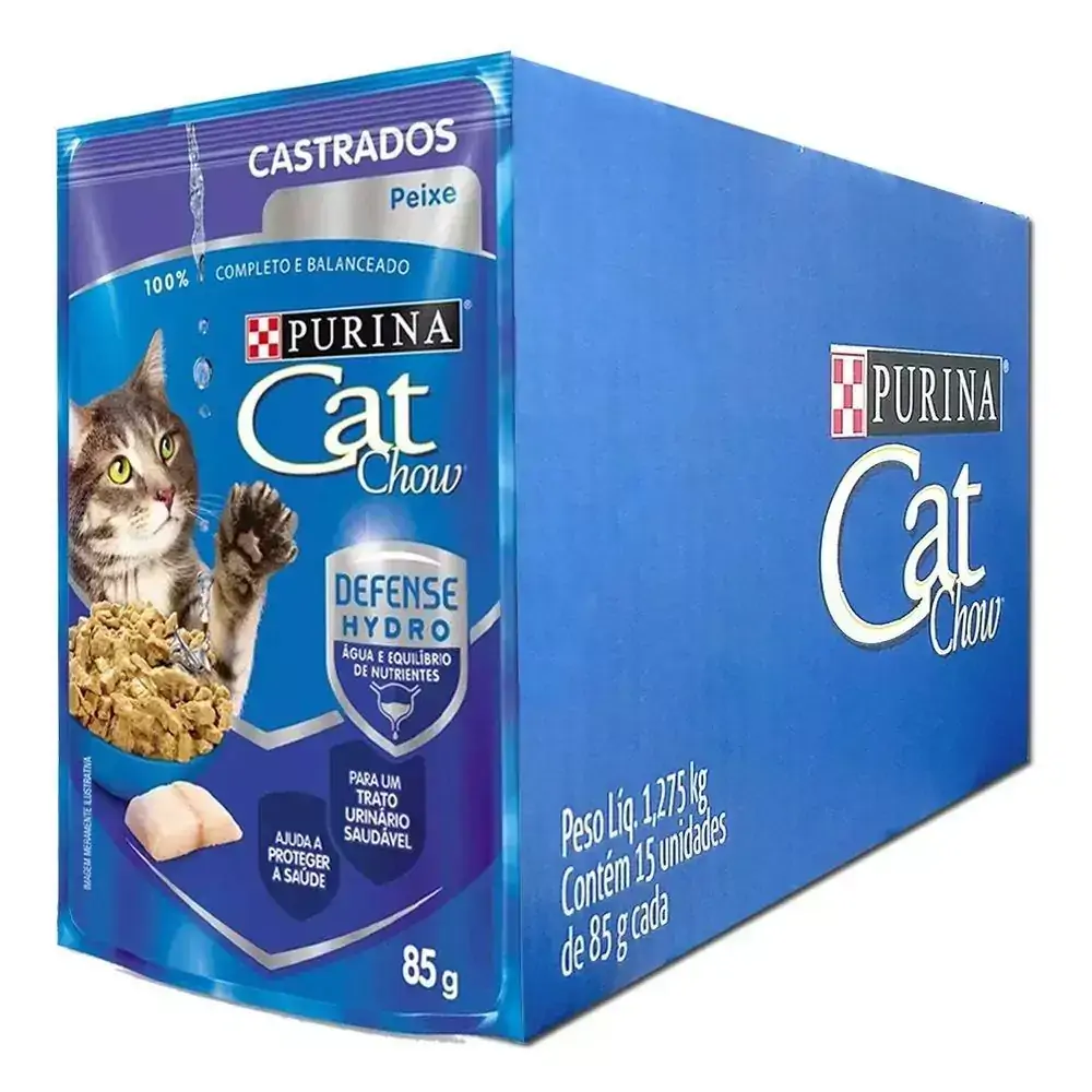 Caixa 15 Alimento Úmido Gatos Castrados sabor Peixe ao Molho 85gr - Cat Chow