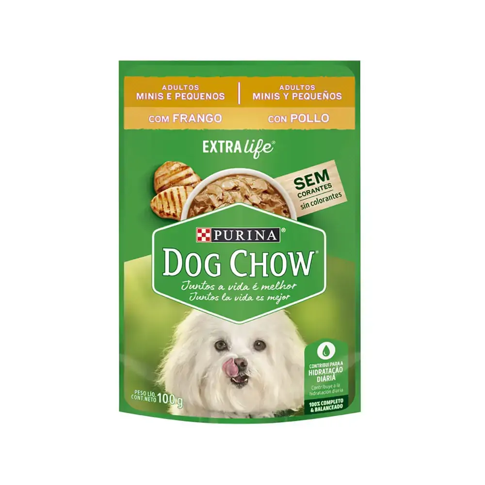 Alimento Para Cães Adultos Raças Minis E Pequenas Frango Purina Dog Chow Extra Life Sachê 100g