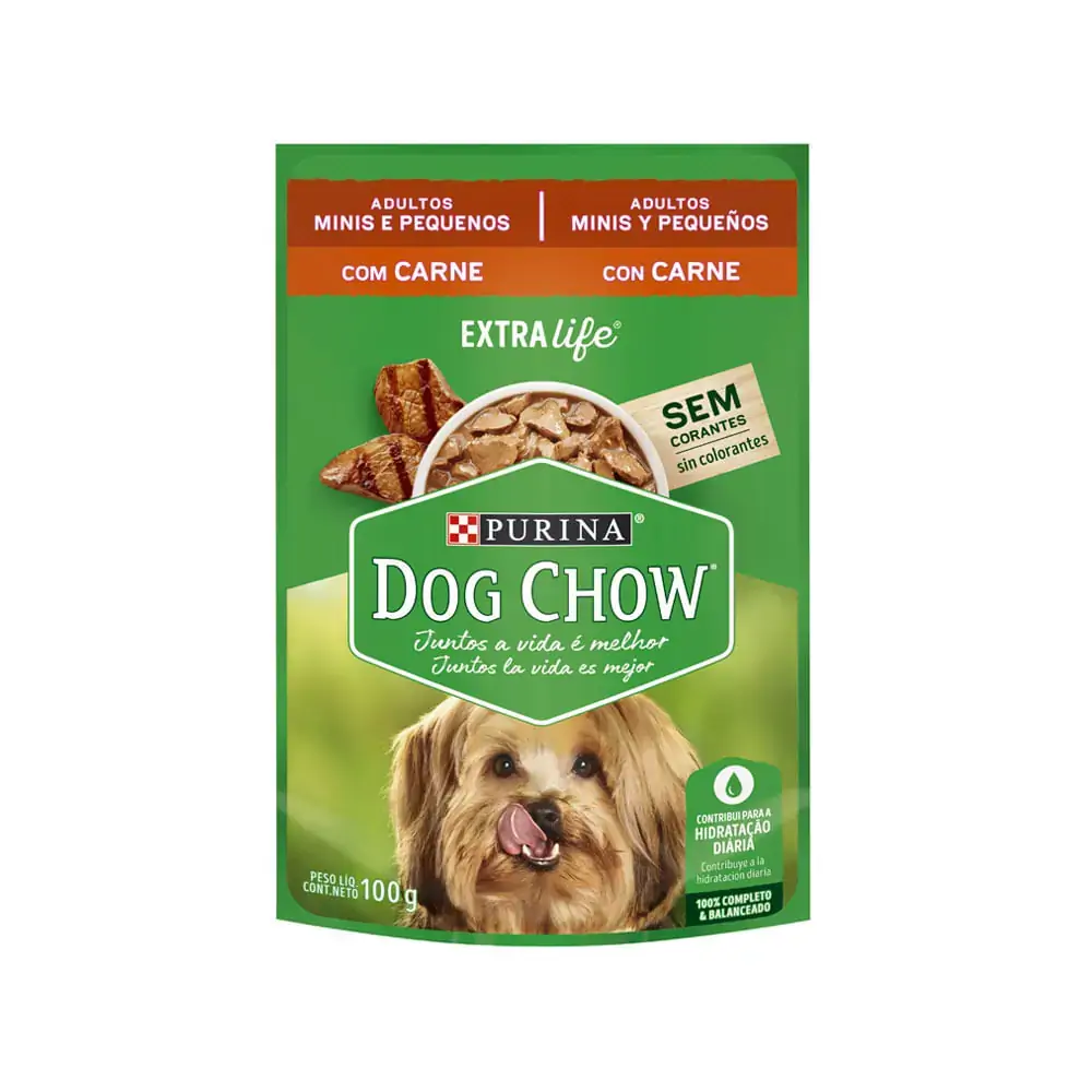Alimento Para Cães Adultos Raças Minis E Pequenas Carne Purina Dog Chow Extra Life Sachê 100g