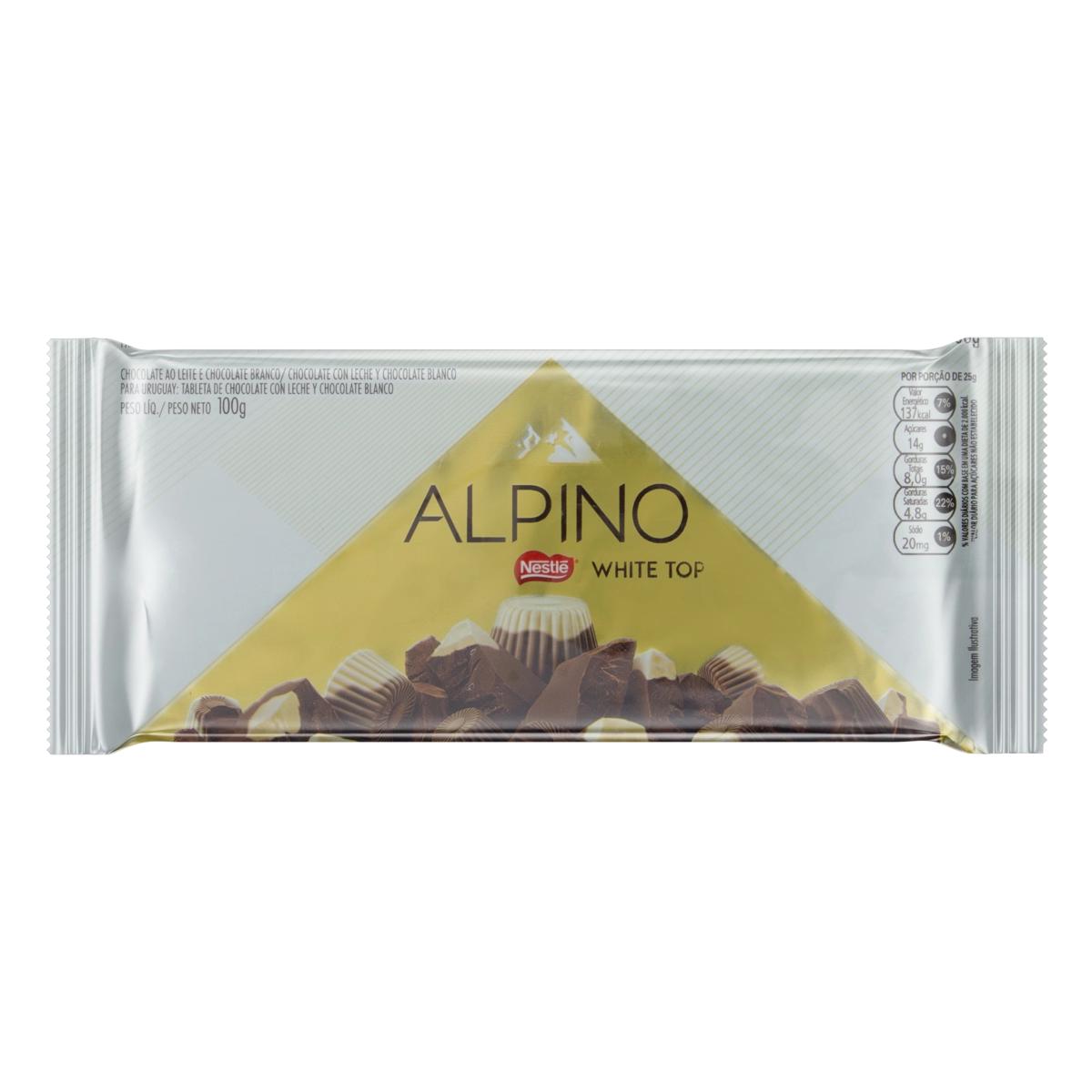 Chocolate Ao Leite E Branco White Top Alpino Pacote 100g