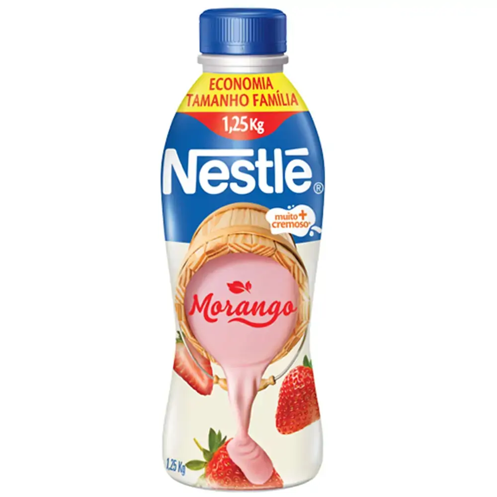 Iogurte Parcialmente Desnatado Morango Nestlé Garrafa 1,25kg Tamanho Família