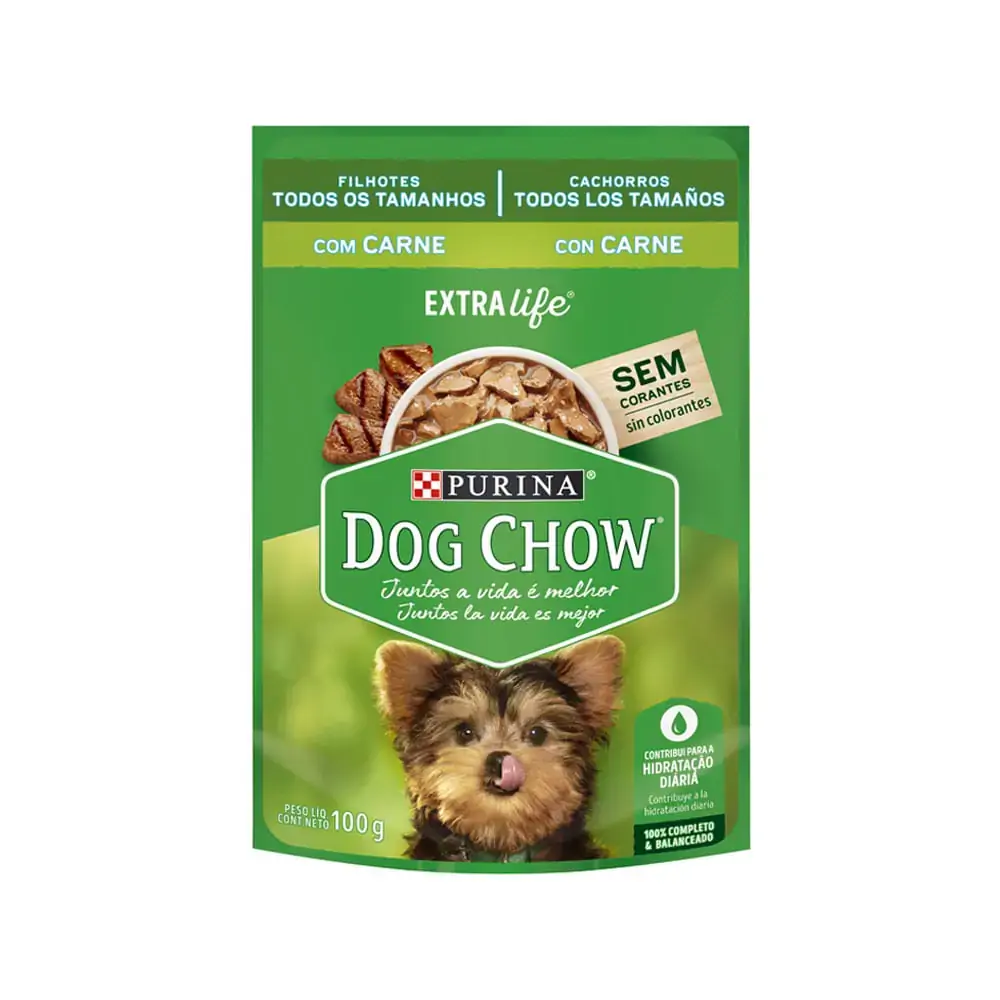 Alimento Para Cães Filhotes Carne Purina Dog Chow Extra Life Sachê 100g