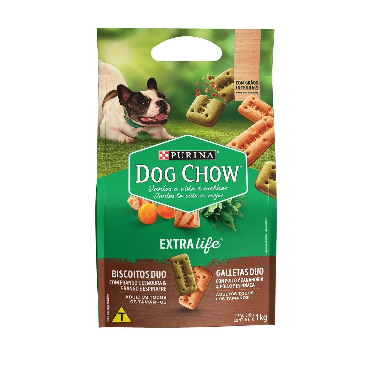 Biscoito Para Cães Adultos Duo Frango E Cenoura Frango E Espinafre Purina Dog Chow Extra Life Pacote