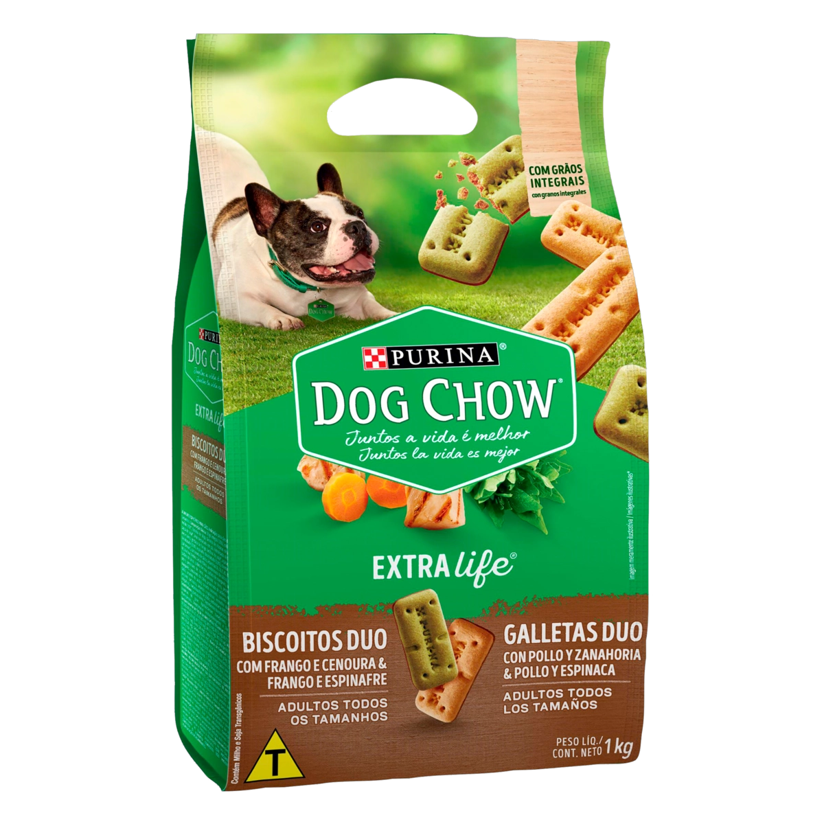 Biscoito Para Cães Adultos Duo Frango E Cenoura Frango E Espinafre Purina Dog Chow Extra Life Pacote