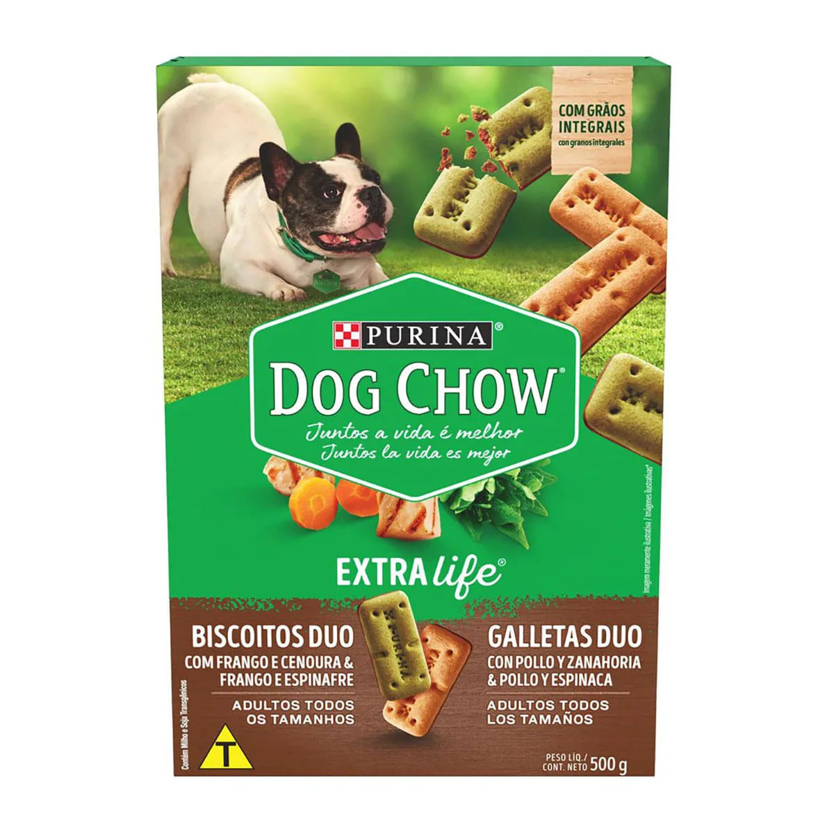 Biscoito Para Cães Adultos Duo Frango E Cenoura Frango E Espinafre Purina Dog Chow Extra Life Caixa