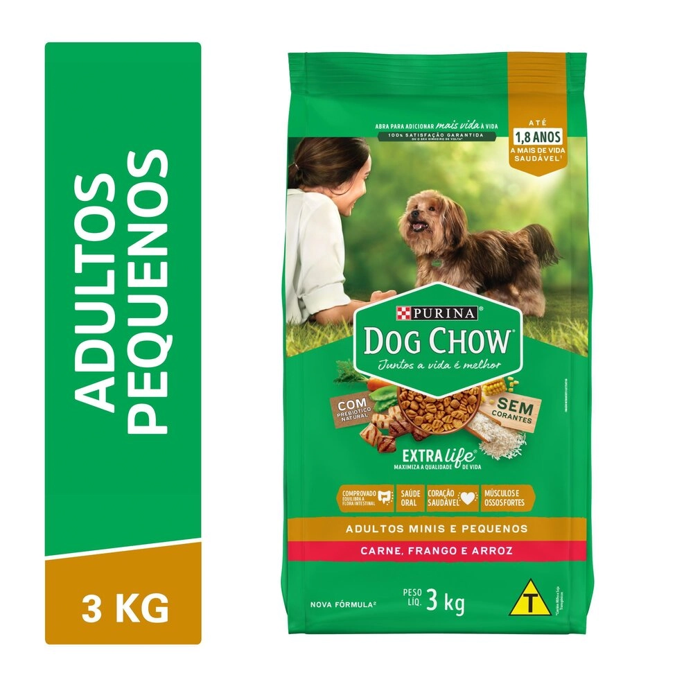 Alimento Para Cães Adultos Raças Minis E Pequenas Purina Dog Chow Extra Life Pacote 3kg