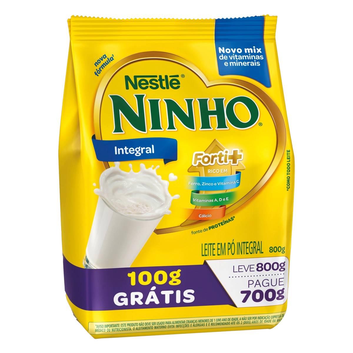 Leite Pó Integral Ninho Forti Pacote Leve 800g Pague 700g