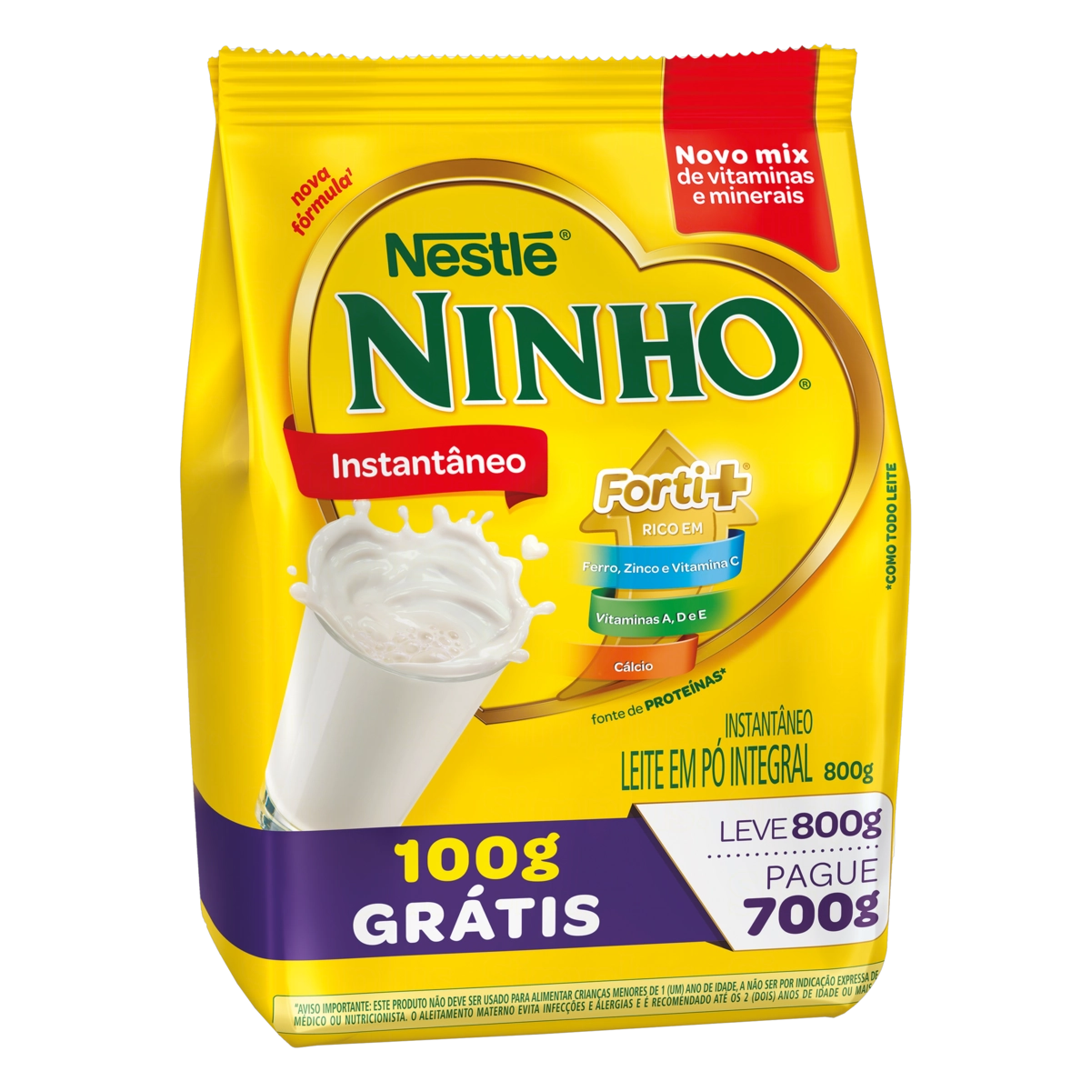 Leite Pó Instantâneo Integral Ninho Forti Pacote Leve 800g Pague 700g