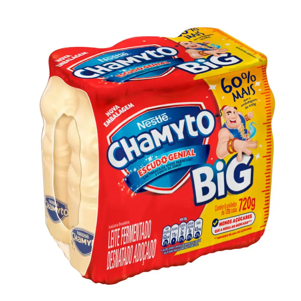 Pack Leite Fermentado Desnatado Chamyto Big Frasco 720g 6 Unidades