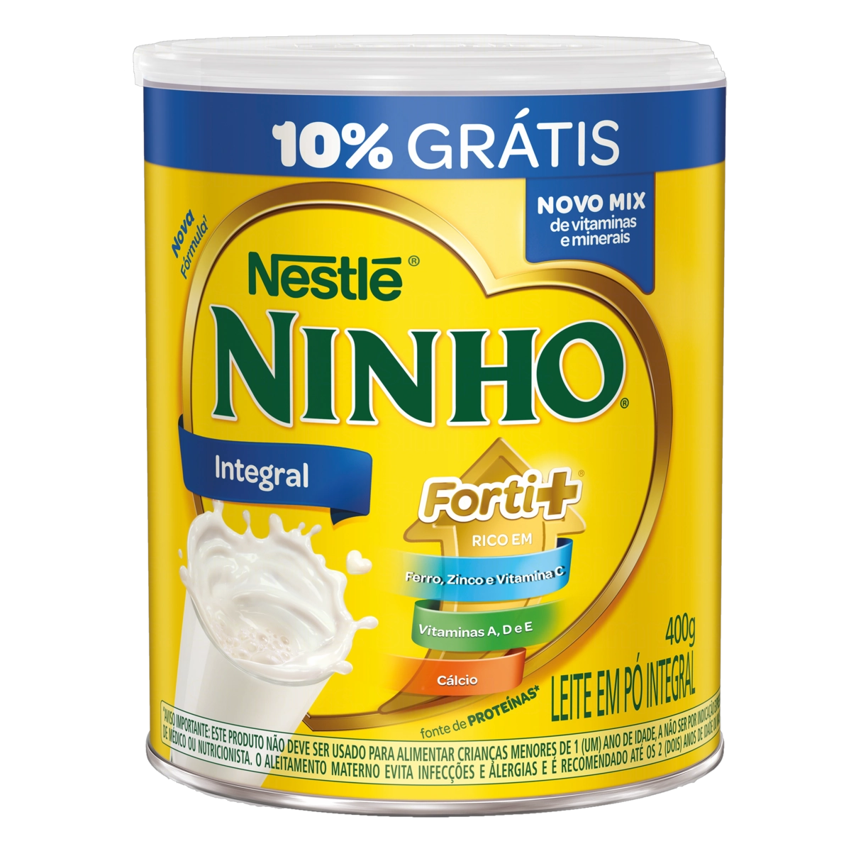 Leite Pó Integral Ninho Forti Lata 400g Grátis 10