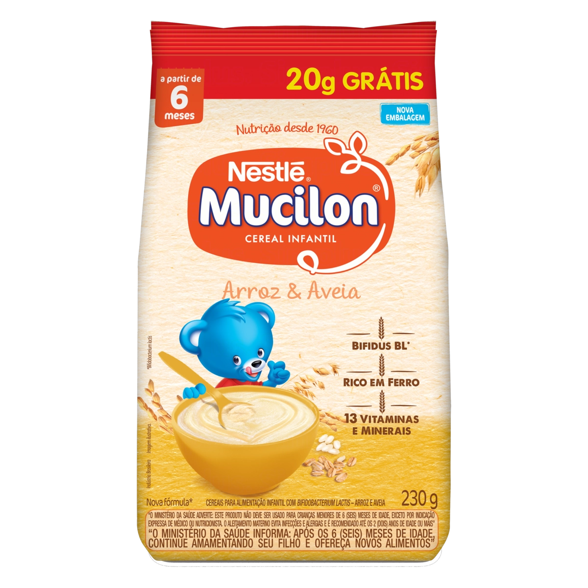 Cereal Infantil Arroz Aveia Mucilon Pacote 230g Grátis 20g
