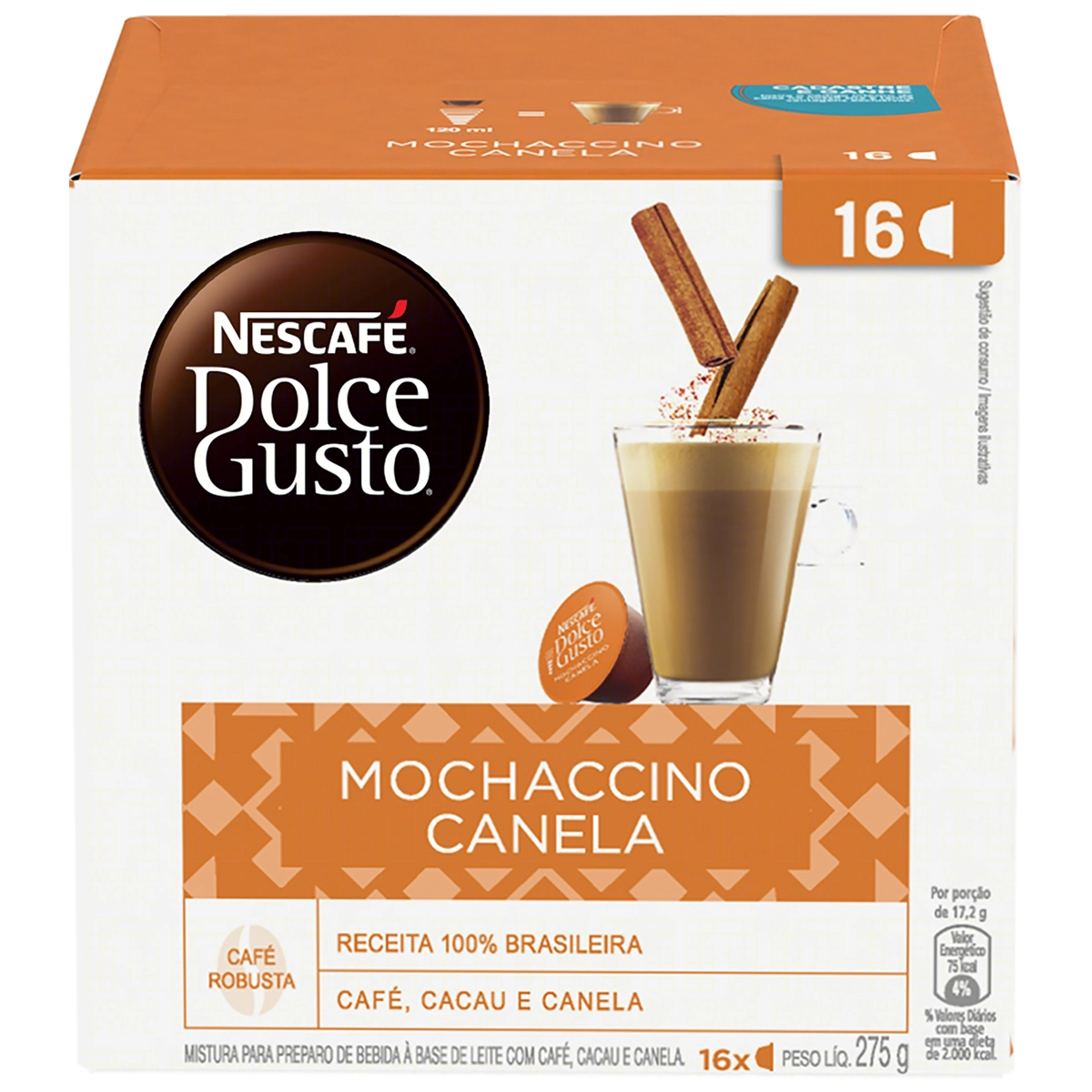 Mochaccino Em Cápsula Canela Nescafé Dolce Gusto Caixa 275g 16 Unidades