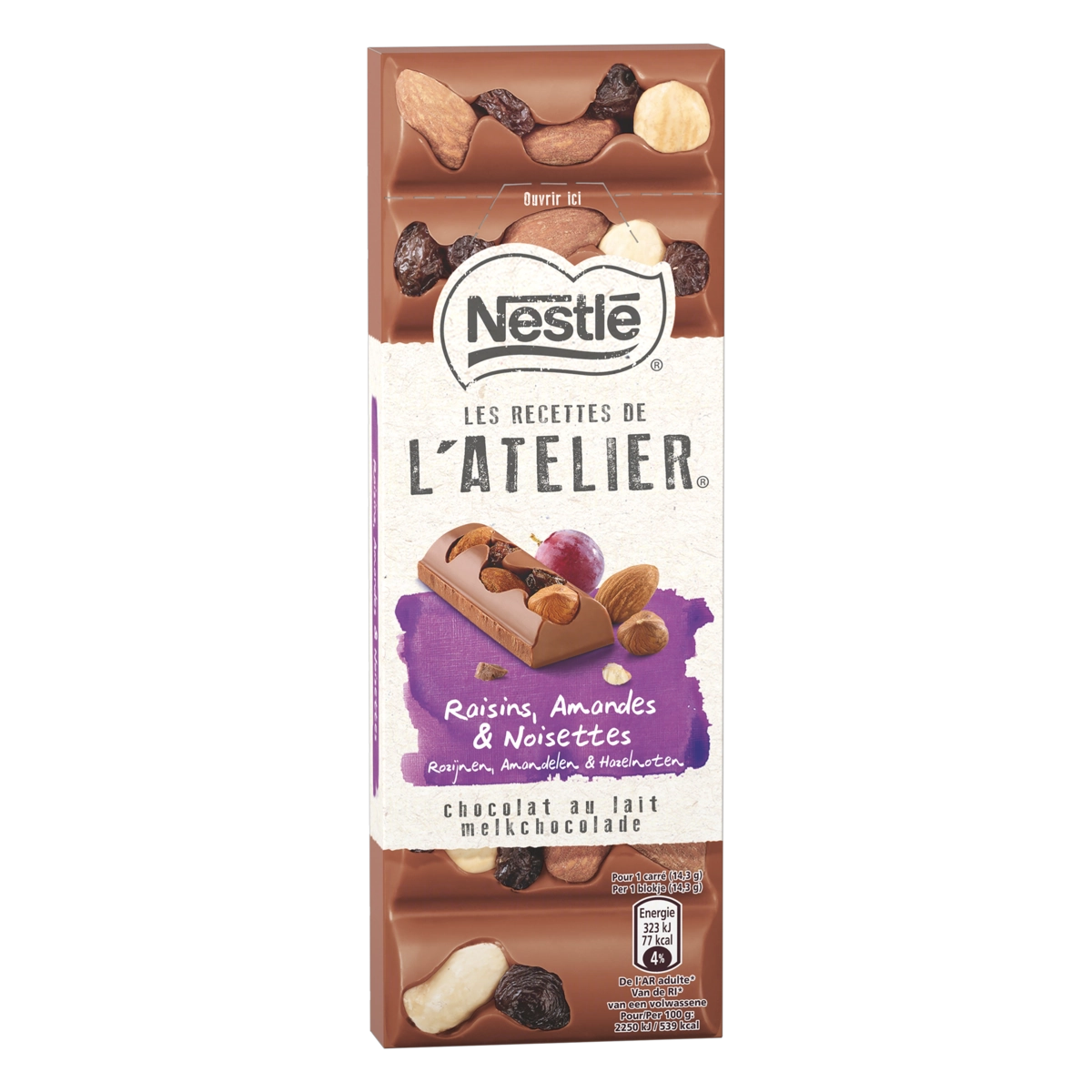 Chocolate Suíço Ao Leite Com Uvas Passas, Amêndoas E Avelãs Les Recettes De Latelier Caixa 100g