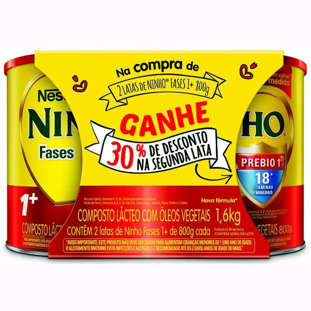 Pack Fórmula Infantil Ninho Fases 1 Lata 1,6kg 2 Unidades Grátis 20 De Desconto Na Segunda Lata