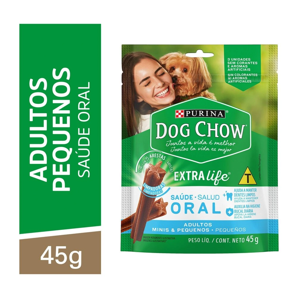 Petisco Para Cães Adultos Raças Minis E Pequenas Purina Dog Chow Saúde Oral Pouch 45g 3 Unidades