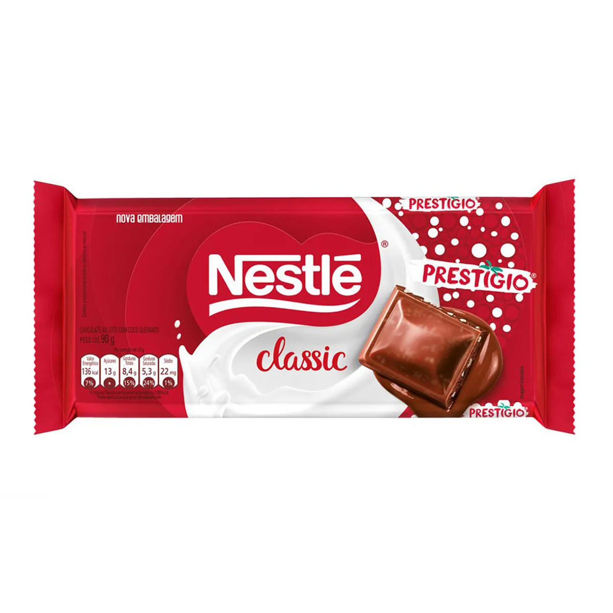 Chocolate ao Leite com Coco Queimado Nestlé Classic Prestígio - 90g