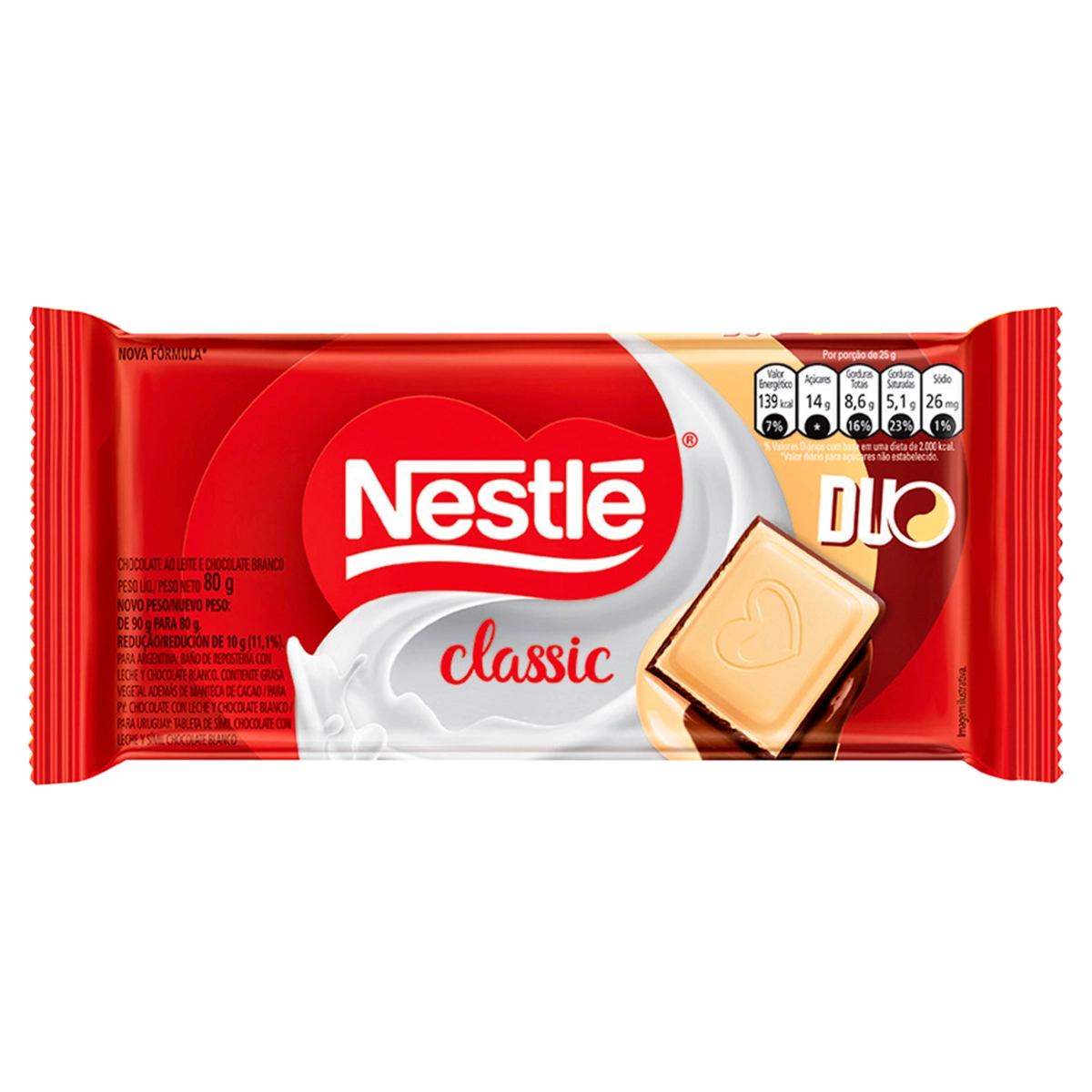 Chocolate Ao Leite E Branco Duo Classic Pacote 80g