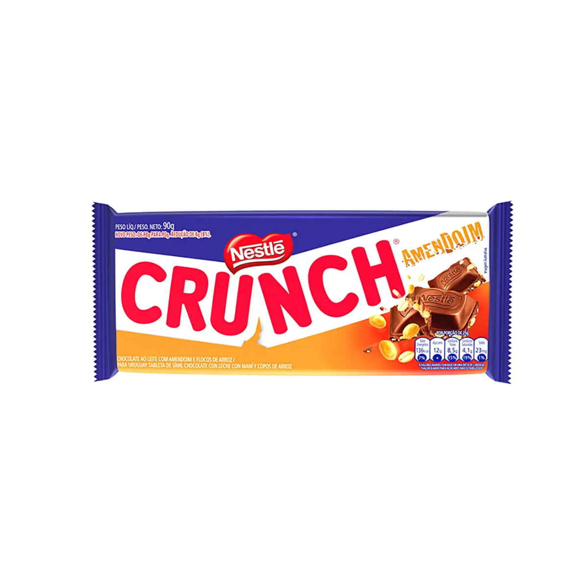 Chocolate ao Leite com Amendoim e Flocos de Arroz Nestlé Crunch Amendoim 90 g