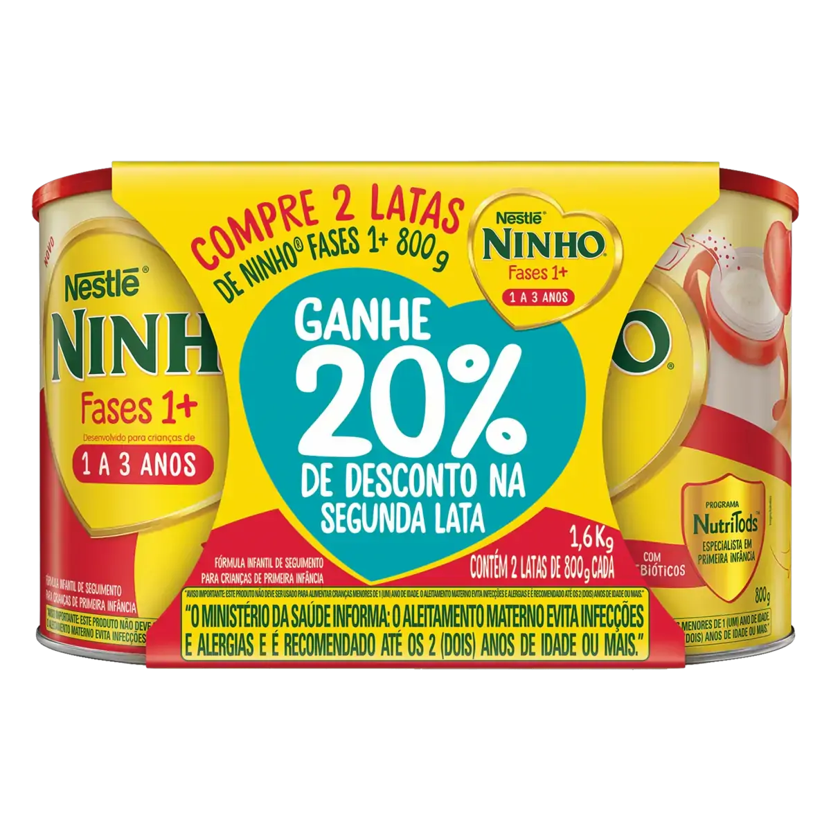 Pack Fórmula Infantil Ninho Fases 1 Lata 1,6kg 2 Unidades Grátis 20 De Desconto Na Segunda Lata