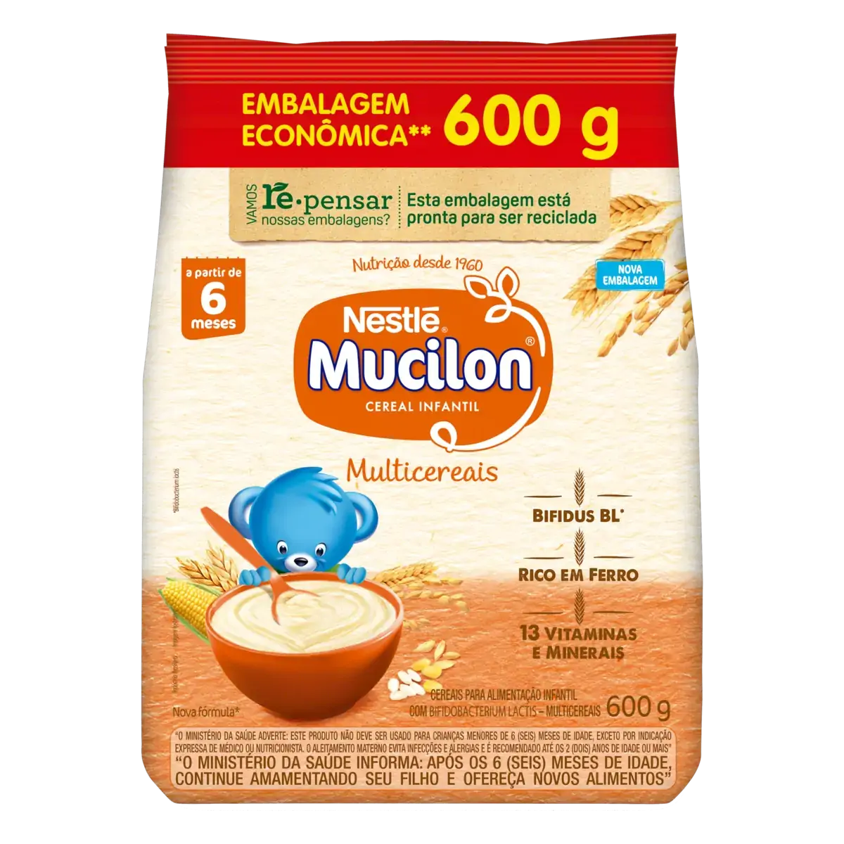 Cereal Infantil Multicereais Mucilon Pacote 600g Embalagem Econômica
