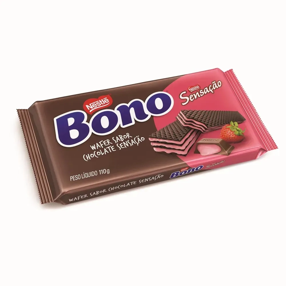 Biscoito Wafer Recheio Morango Bono Pacote 110g
