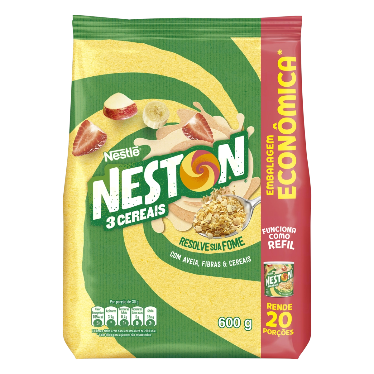 Cereal Neston 3 Cereais Pacote 600g Refil Embalagem Econômica
