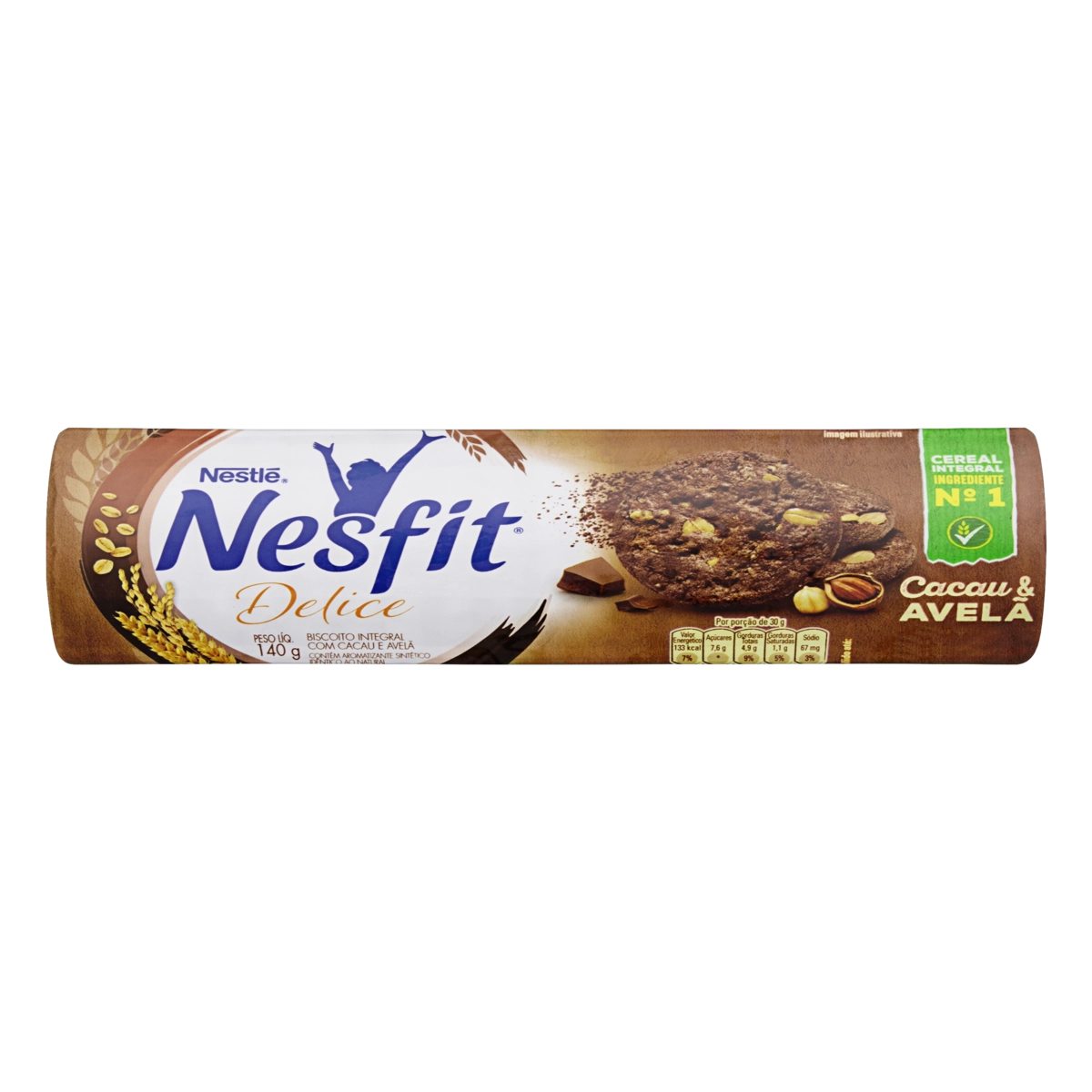 Biscoito Integral Cacau Avelã Nesfit Delice Pacote 140g