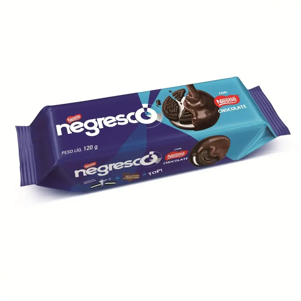 Biscoito Chocolate Recheio Baunilha Cobertura Chocolate Ao Leite Negresco Pacote 120g