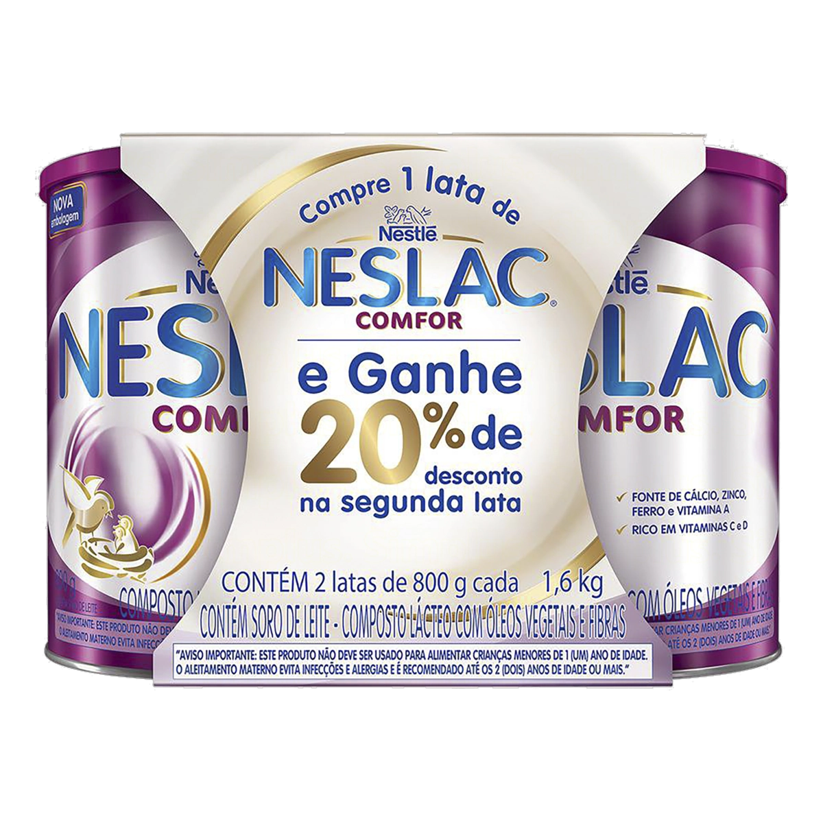Pack Composto Lácteo Comfor Neslac Lata 1,6kg 2 Unidades Grátis 20 De Desconto Na Segunda Lata