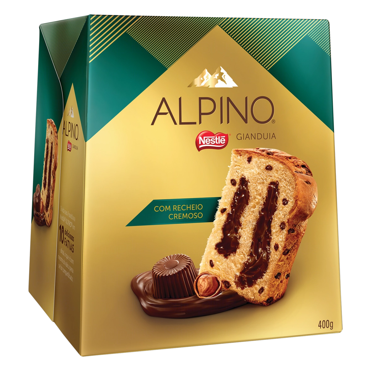 Panettone Com Gotas E Recheio Chocolate Alpino Gianduia Nestlé Caixa 400g