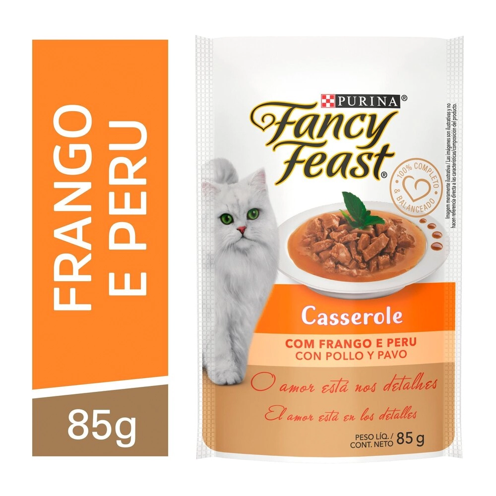 Alimento Para Gatos Adultos Casserole Com Frango E Peru Purina Fancy Feast Sachê 85g