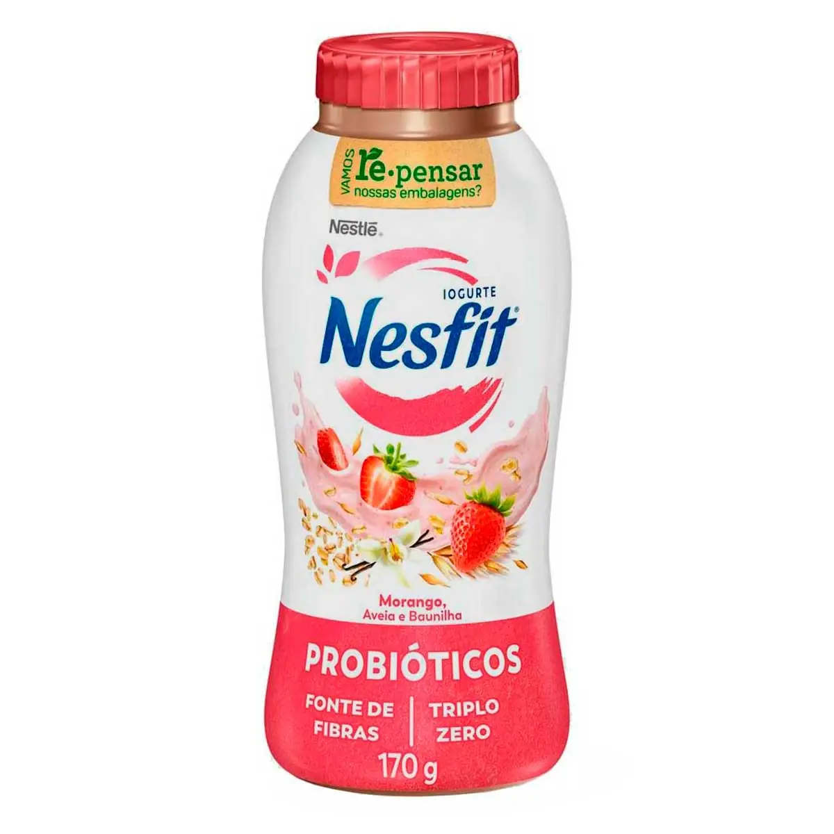 Iogurte Desnatado sem Lactose Nesfit Morango, Aveia e Baunilha 170g