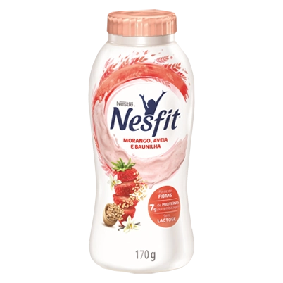 Iogurte Desnatado Morango, Aveia E Baunilha Zero Lactose Nesfit Frasco 170g